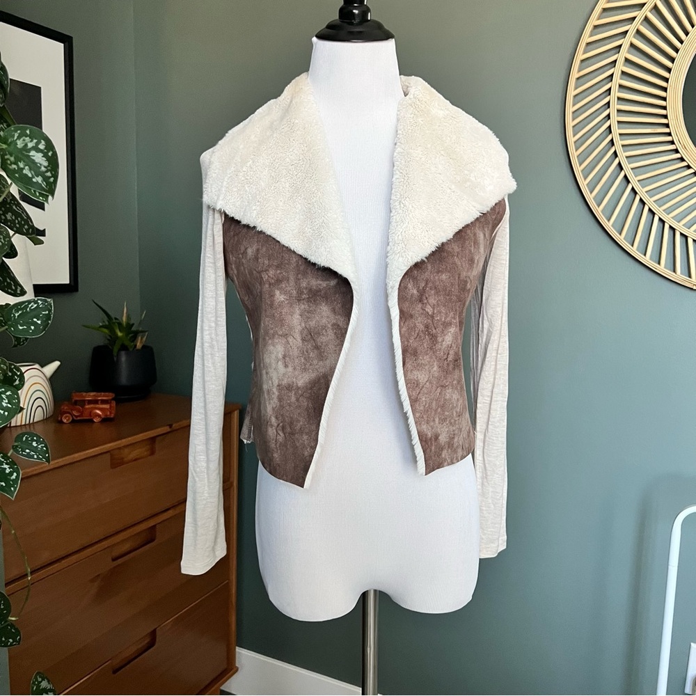 Open Front Faux Suede Sweater